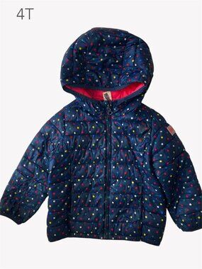 (🎨$3 PLAY) GAP 4 Years Toddler Girl Blue Polka Dot Puff Spring Jacket